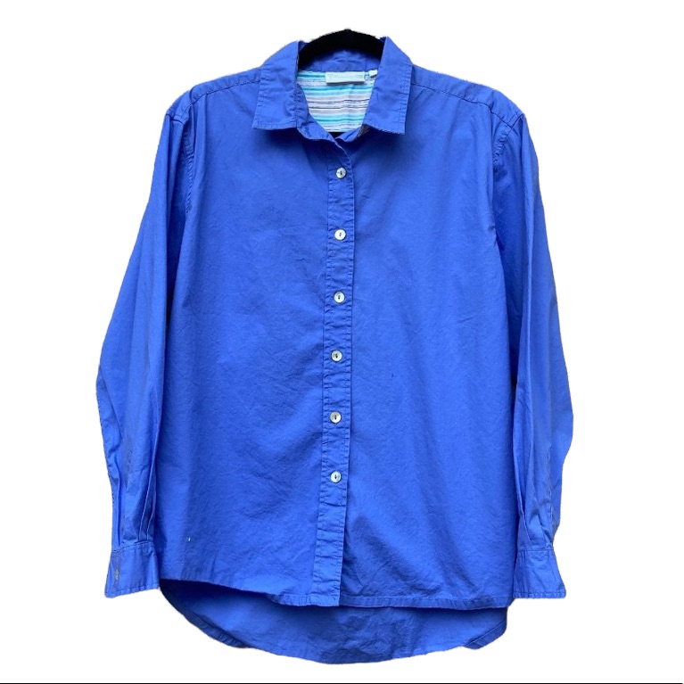 Lulu-B Blue Cotton Spandex Button Down Shirt